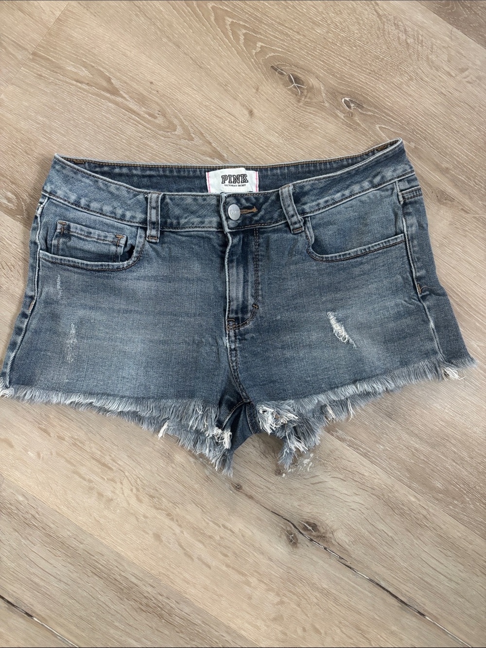 PINK Victoria's Secret Y2K Blue Distressed Denim Cutoff Shorts Size 8